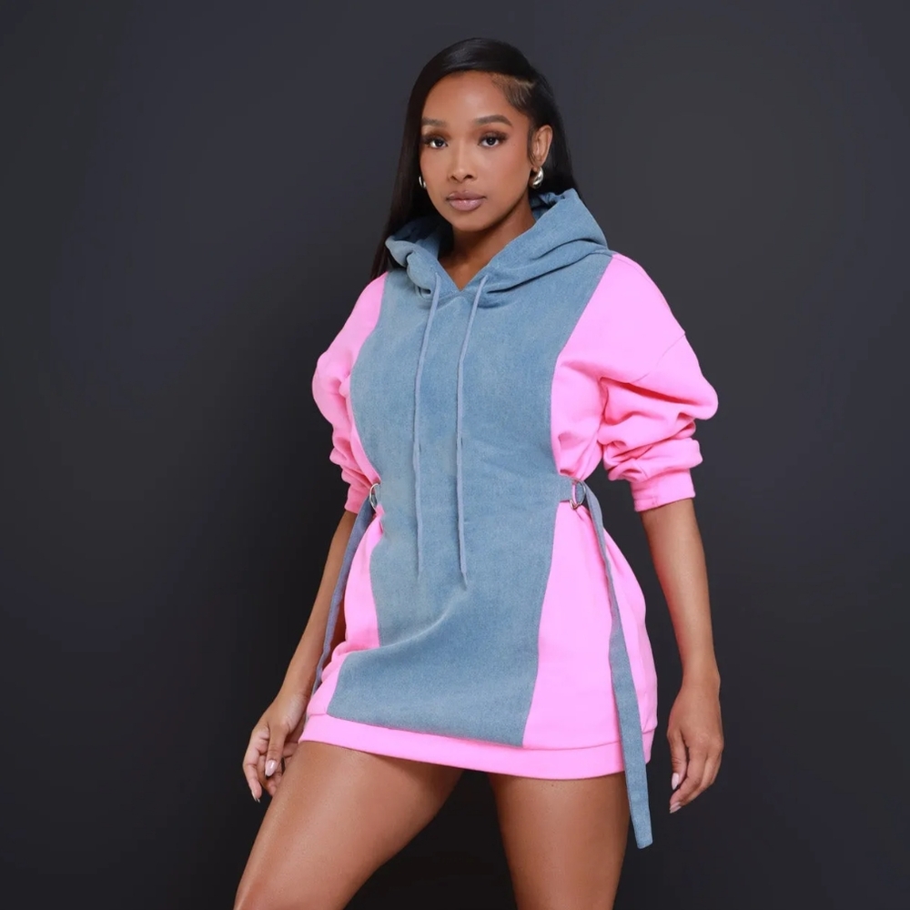 Wannabe Contrast Hooded Mini Dress